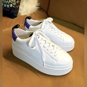 ASH As-Move Leather Platform Sneakers  White & Purple Size 39 NEW WITHOUT BOX